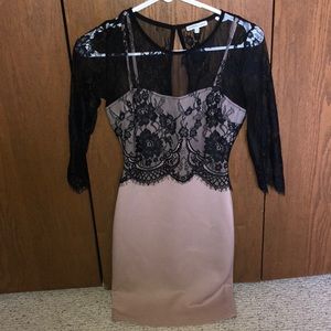 Body Con Pink Dress with Black Lace